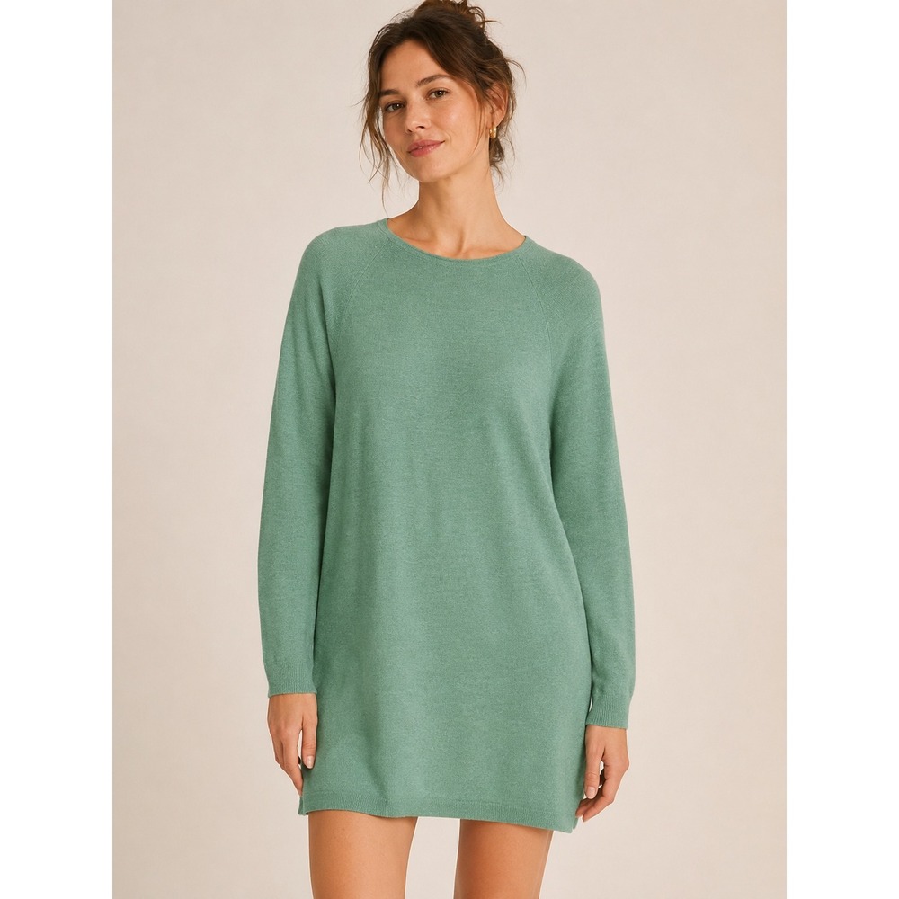 J. Jill Merino Wool Women L Green Tunic Sweater Minimalist Quiet Luxury Washable - Picture 5 of 8